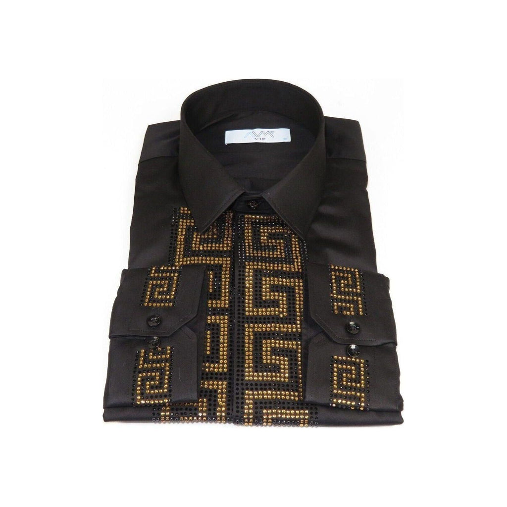 Men CEREMONIA Turkey Shirt 100% Cotton Fancy Rhine Stones #TSV 15 Black Slim Fit - J.Valintin Men's Wear Legend - 101120