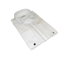 Men CEREMONIA Tuxedo Shirt Rhinestone 100% Cotton Turkey #stn 133 White Wing tip - J.Valintin Men's Wear Legend - 101156