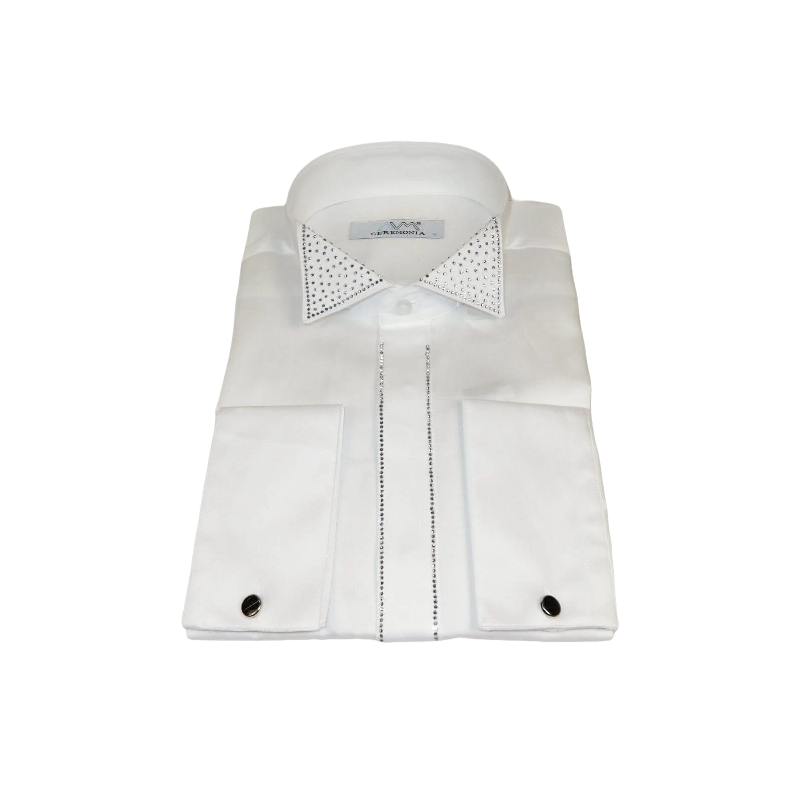 Men CEREMONIA Tuxedo Shirt Rhinestone 100% Cotton Turkey #stn 133 White Wing tip - J.Valintin Men's Wear Legend - 101156