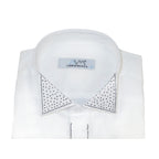 Men CEREMONIA Tuxedo Shirt Rhinestone 100% Cotton Turkey #stn 133 White Wing tip - J.Valintin Men's Wear Legend - 101156