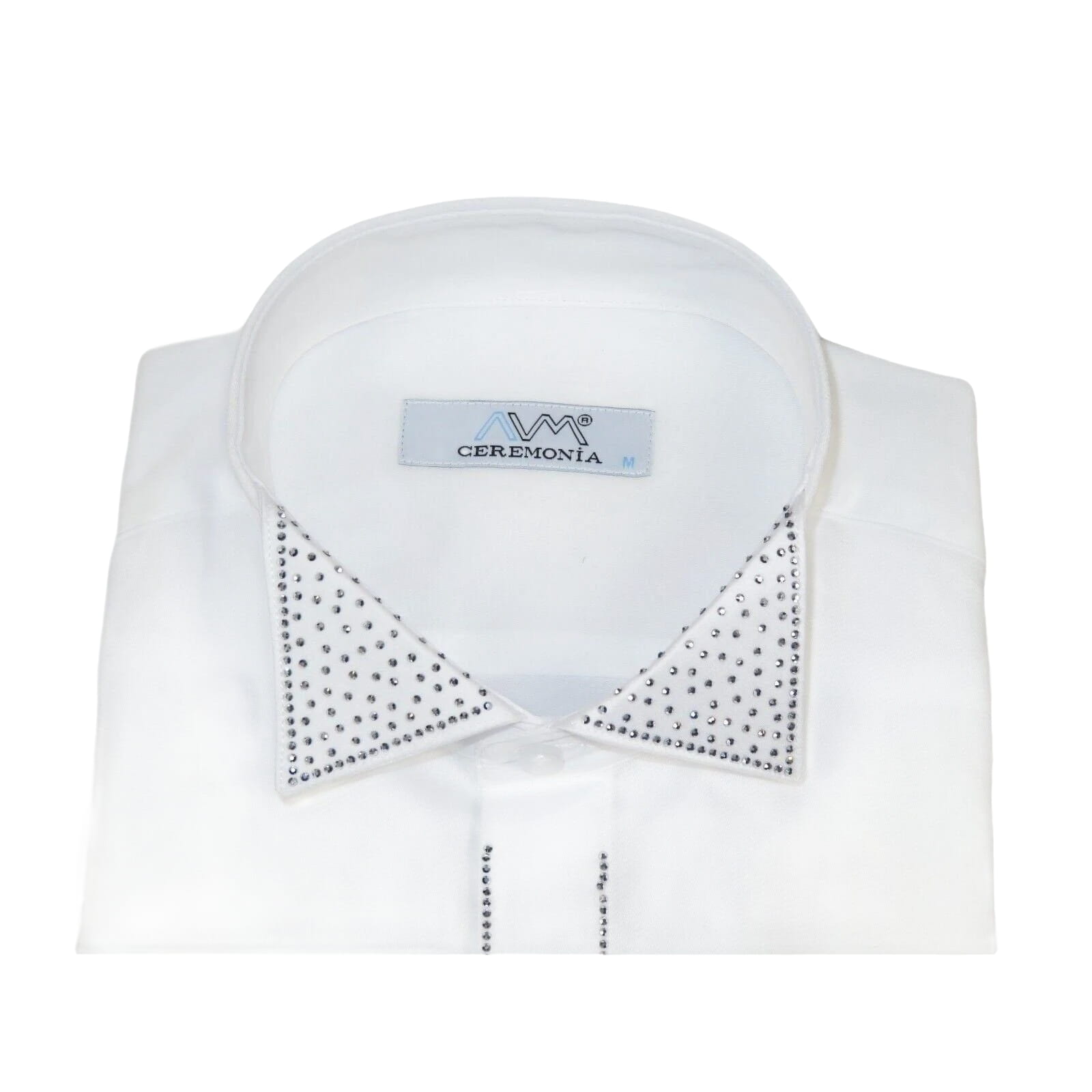 Men CEREMONIA Tuxedo Shirt Rhinestone 100% Cotton Turkey #stn 133 White Wing tip - J.Valintin Men's Wear Legend - 101156