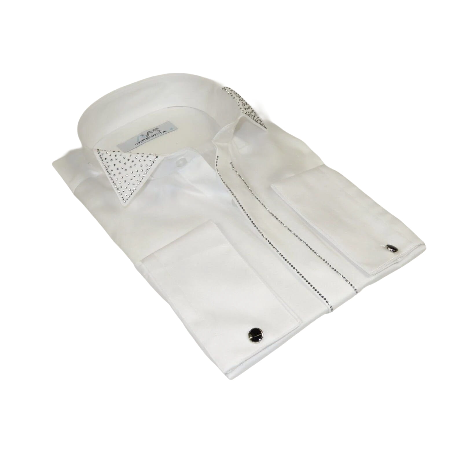 Men CEREMONIA Tuxedo Shirt Rhinestone 100% Cotton Turkey #stn 133 White Wing tip - J.Valintin Men's Wear Legend - 101156