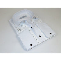 Men CEREMONIA Tuxedo Shirt Rhinestone Cotton Turkey #Milano 13 White Wing Tip - J.Valintin Men's Wear Legend - 101151