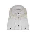 Men CEREMONIA Tuxedo Shirt Rhinestone Cotton Turkey #Milano 13 White Wing Tip - J.Valintin Men's Wear Legend - 101151