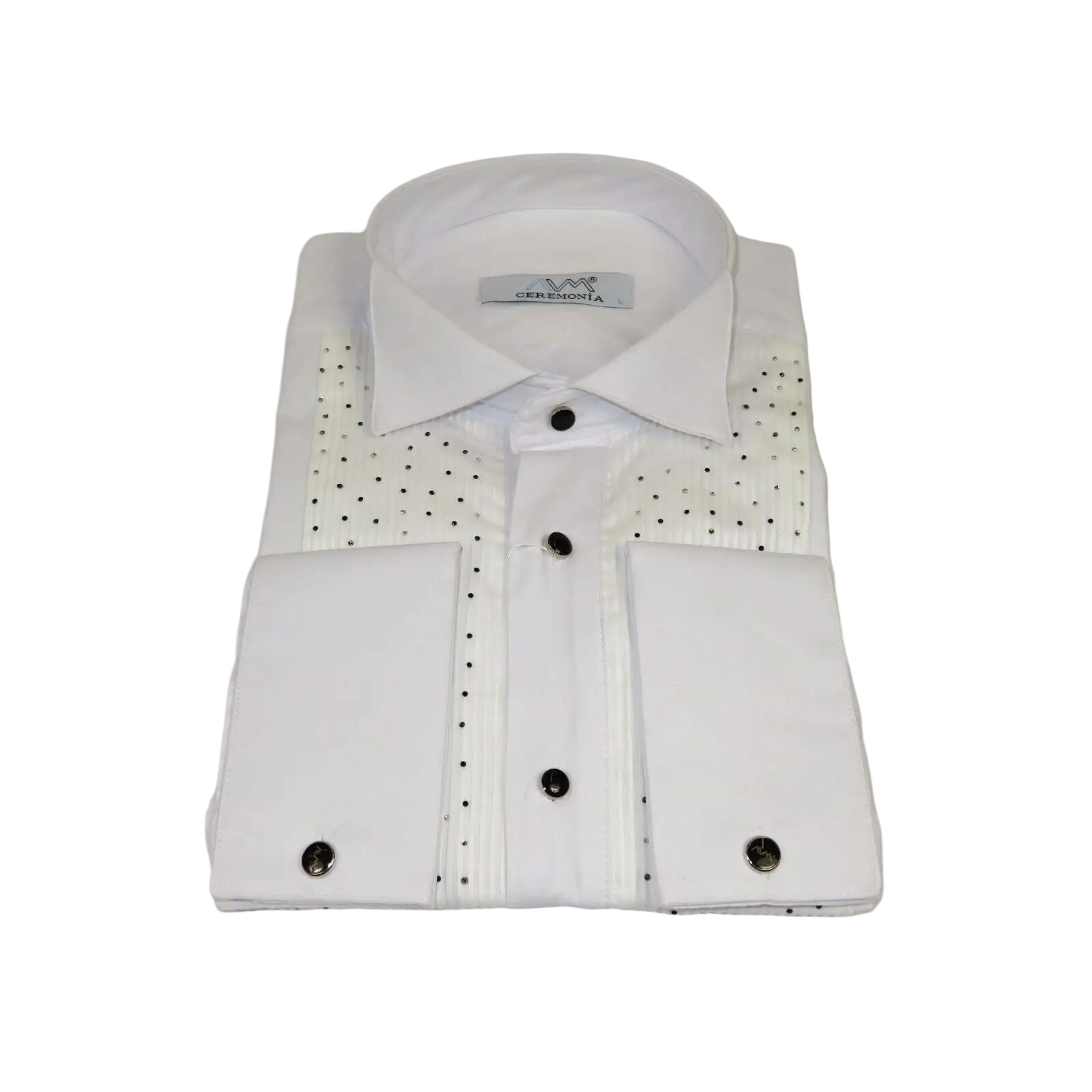 Men CEREMONIA Tuxedo Shirt Rhinestone Cotton Turkey #Milano 13 White Wing Tip - J.Valintin Men's Wear Legend - 101151
