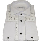 Men CEREMONIA Tuxedo Shirt Rhinestone Cotton Turkey #Milano 13 White Wing Tip - J.Valintin Men's Wear Legend - 101151