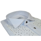 Men CEREMONIA Tuxedo Shirt Rhinestone Cotton Turkey #Milano 13 White Wing Tip - J.Valintin Men's Wear Legend - 101151