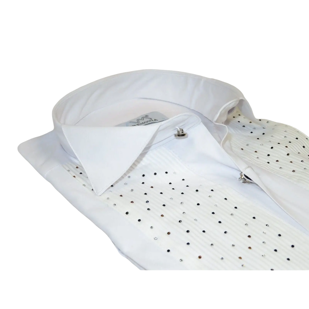 Men CEREMONIA Tuxedo Shirt Rhinestone Cotton Turkey #Milano 13 White Wing Tip - J.Valintin Men's Wear Legend - 101151