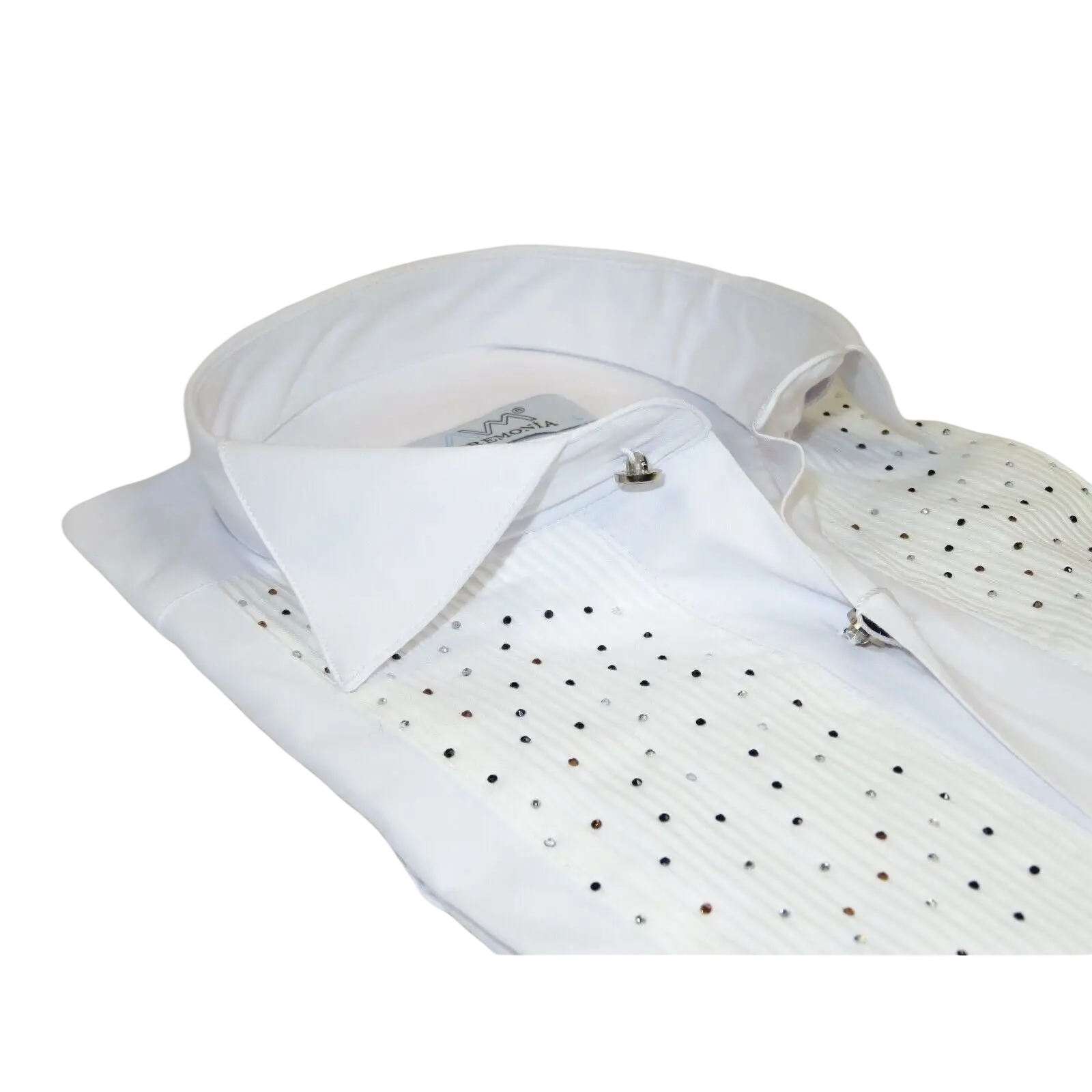 Men CEREMONIA Tuxedo Shirt Rhinestone Cotton Turkey #Milano 13 White Wing Tip - J.Valintin Men's Wear Legend - 101151