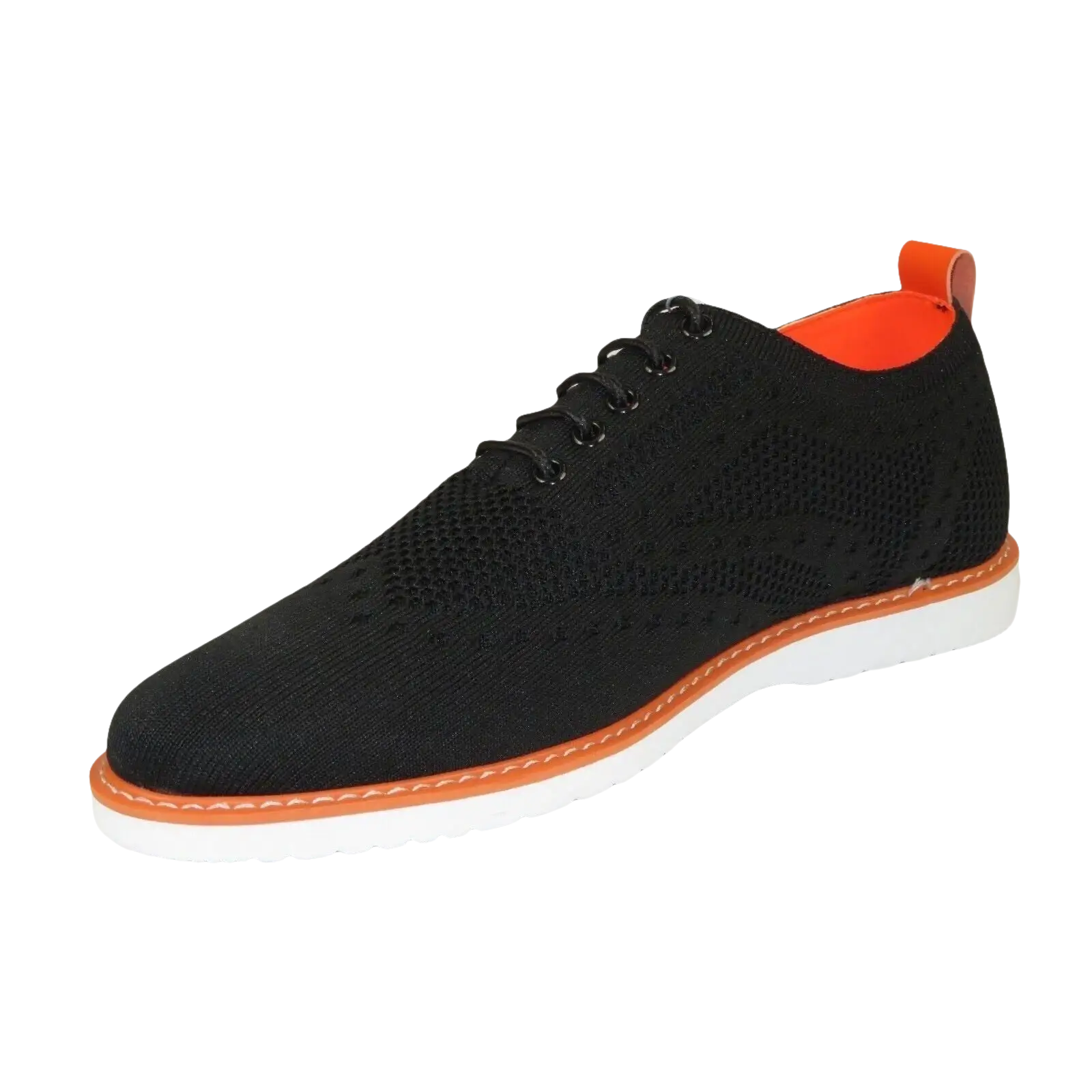 Men Comfort Casual Knit Fabric Wingtip Lace Sneaker Shoes #FRESHORT Black White - J.Valintin Men's Wear Legend - 100922