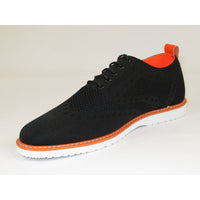 Men Comfort Casual Knit Fabric Wingtip Lace Sneaker Shoes #FRESHORT Black White - J.Valintin Men's Wear Legend - 100922