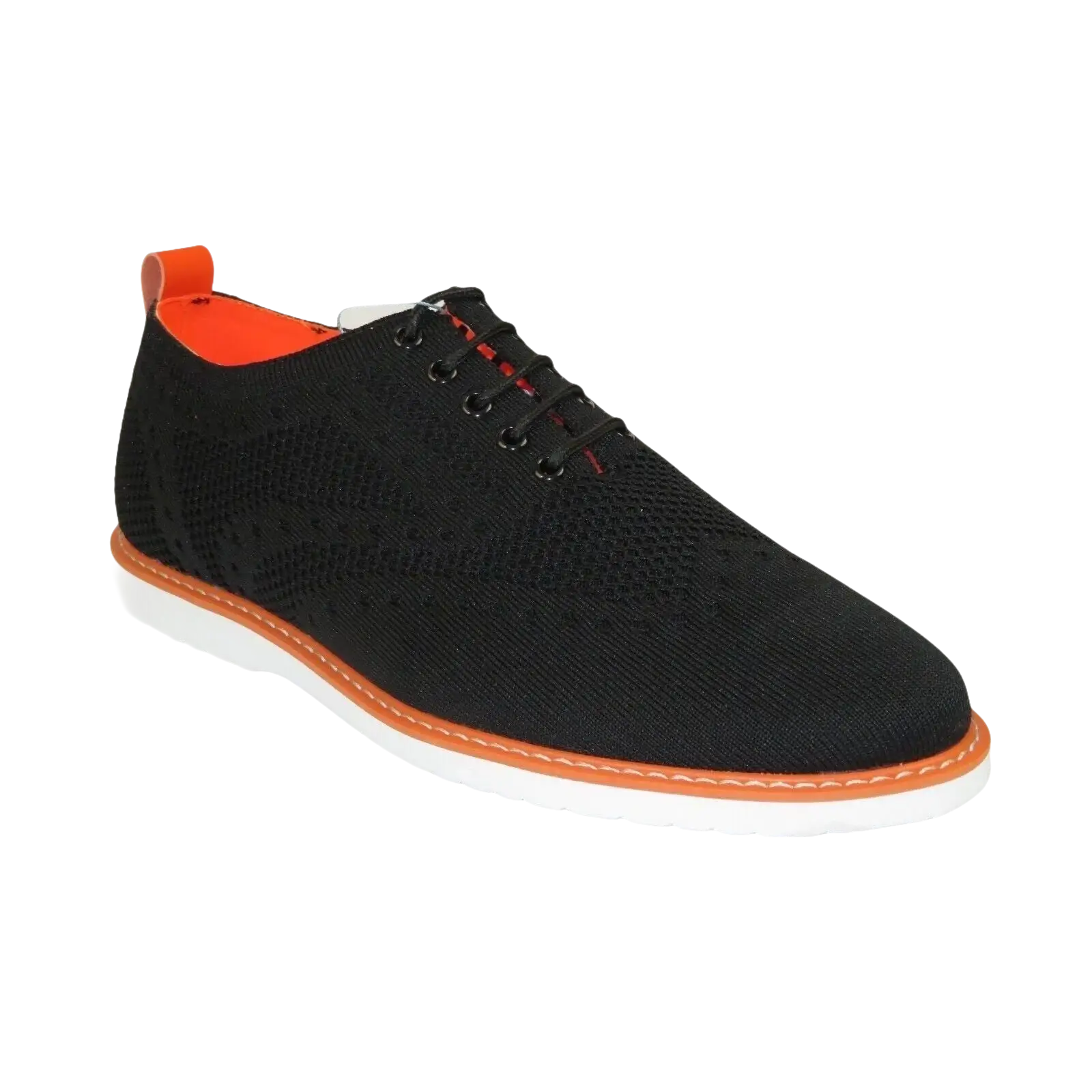 Men Comfort Casual Knit Fabric Wingtip Lace Sneaker Shoes #FRESHORT Black White - J.Valintin Men's Wear Legend - 100922