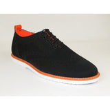 Men Comfort Casual Knit Fabric Wingtip Lace Sneaker Shoes #FRESHORT Black White - J.Valintin Men's Wear Legend - 100922