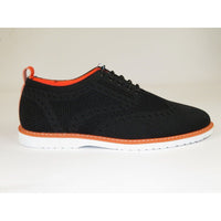 Men Comfort Casual Knit Fabric Wingtip Lace Sneaker Shoes #FRESHORT Black White - J.Valintin Men's Wear Legend - 100922