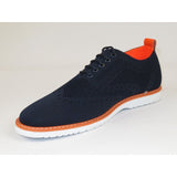 Men Comfort Casual Knit Fabric Wingtip Lace Sneaker Shoes #FRESHORT Navy Blue - J.Valintin Men's Wear Legend - 100916