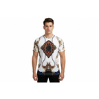 Men Crew T Shirt Makrom Turkey Medallion Chain Floral European 1217-420 White