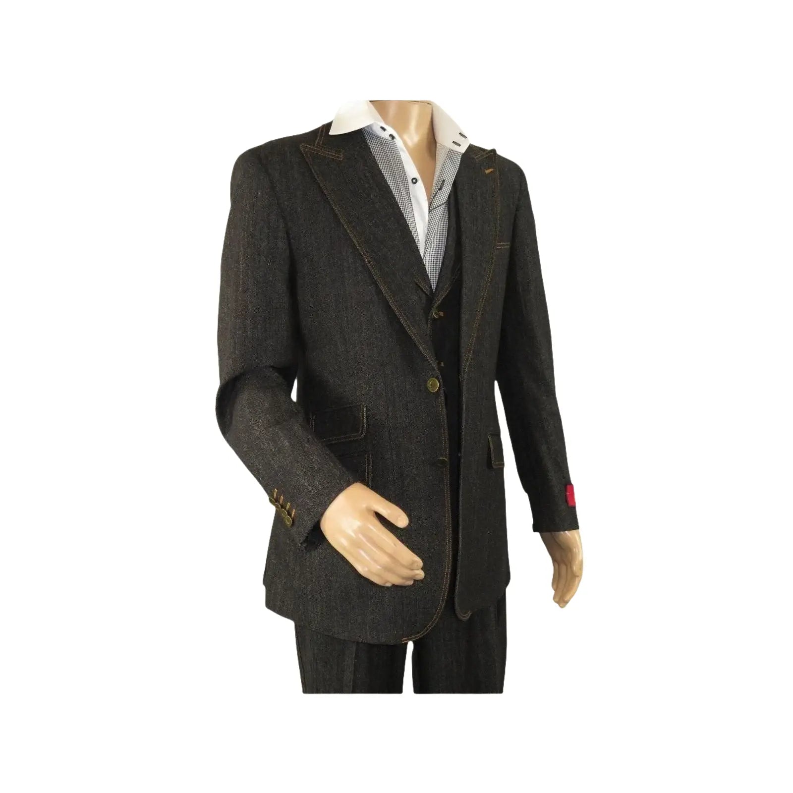 Men Denim Suit Royal Diamond 3 Piece vested Wide Leg Pleated Pants Den2 black - J.Valintin Men's Wear Legend - 14608