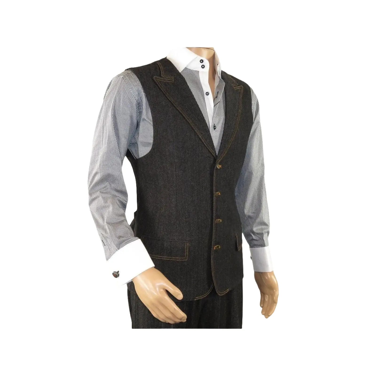 Men Denim Suit Royal Diamond 3 Piece vested Wide Leg Pleated Pants Den2 black - J.Valintin Men's Wear Legend - 14608