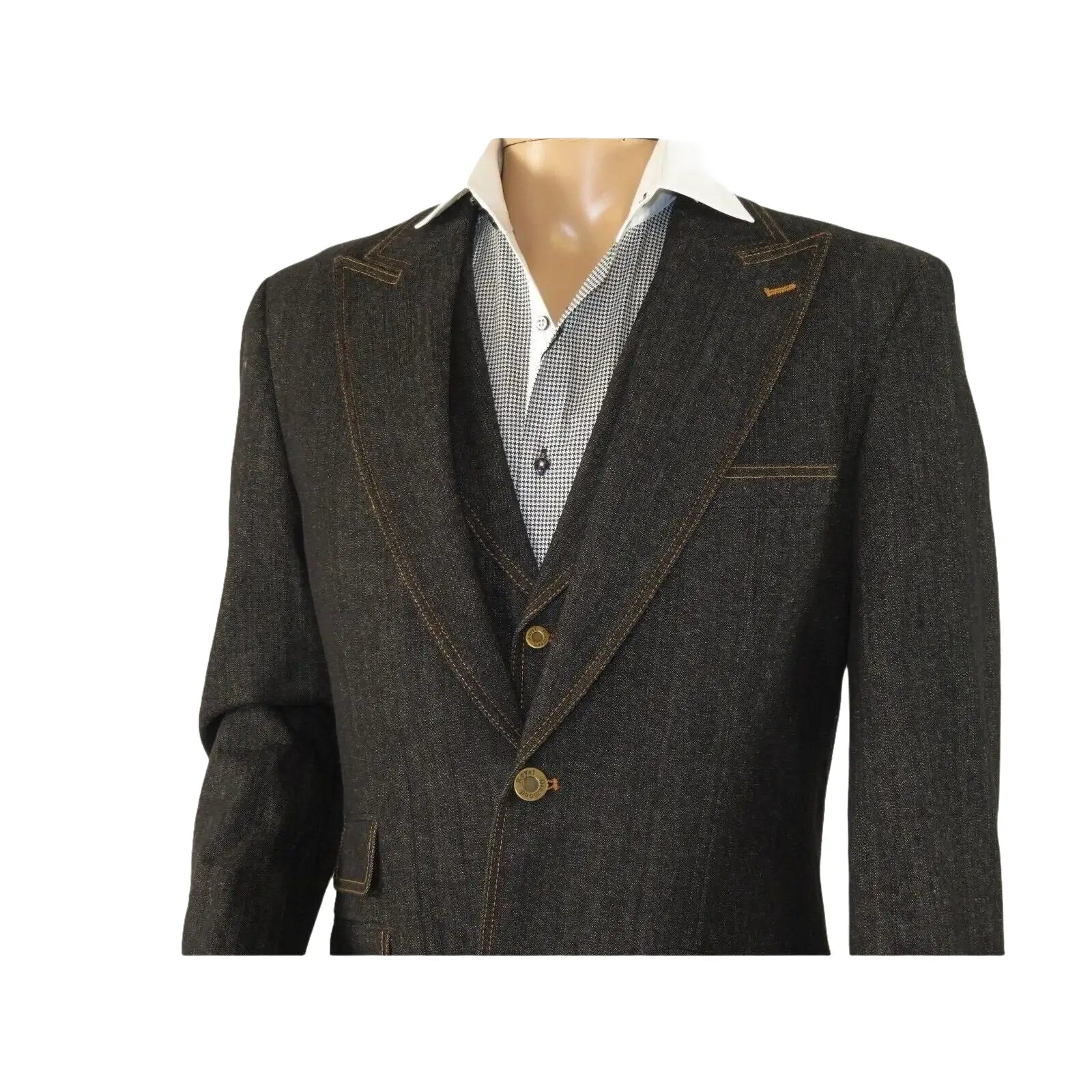 Men Denim Suit Royal Diamond 3 Piece vested Wide Leg Pleated Pants Den2 black - J.Valintin Men's Wear Legend - 14608