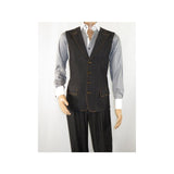 Men Denim Suit Royal Diamond 3 Piece vested Wide Leg Pleated Pants Den2 black - J.Valintin Men's Wear Legend - 14608