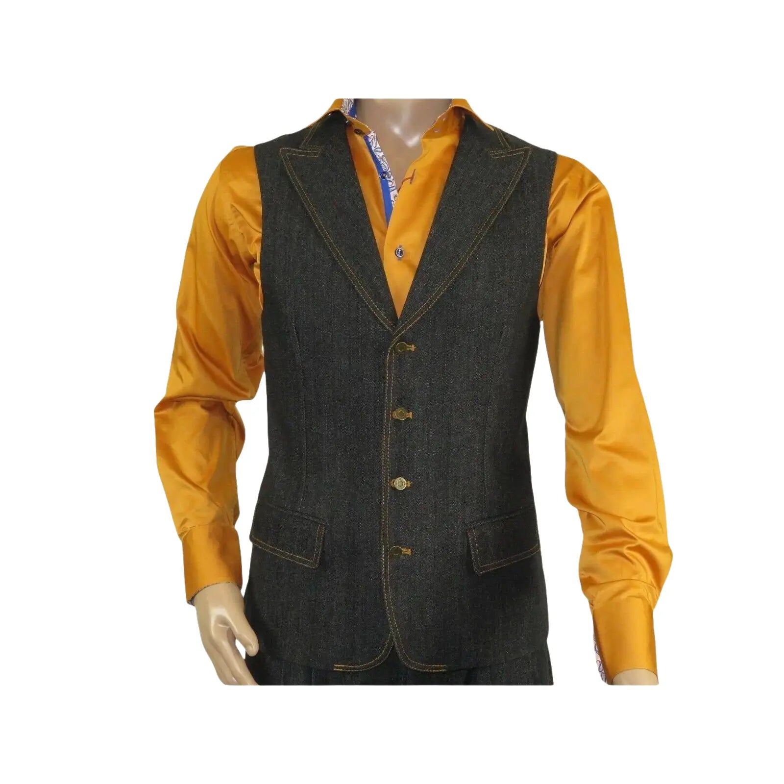 Men Denim Suit Royal Diamond 3 Piece vested Wide Leg Pleated Pants Den2 black - J.Valintin Men's Wear Legend - 14608