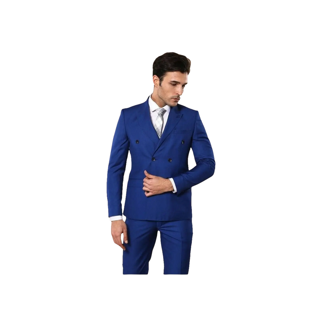 Men Double Breasted Suit WESSI by J.VALINTIN Extra Slim Fit JV5 Royal Blue New - J.Valintin Men's Wear Legend - 16536