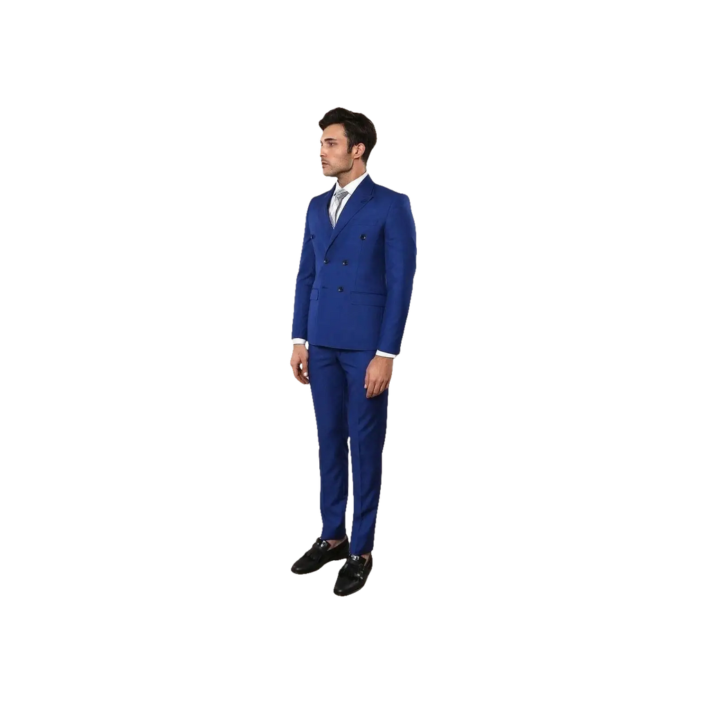 Men Double Breasted Suit WESSI by J.VALINTIN Extra Slim Fit JV5 Royal Blue New - J.Valintin Men's Wear Legend - 16536