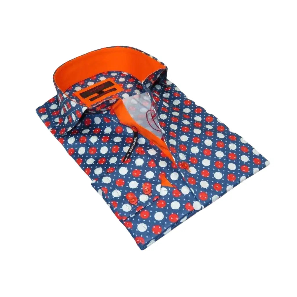 Men Dress Shirts AXXESS Turkey 100% Soft Egyptian Cotton 923 - 12 Blue/Red Polka - J.Valintin Men's Wear Legend - 923 - 12 Polka - L