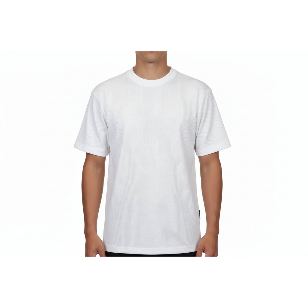 Men dress up Tshirt  Log in uomo Crew Neck Corded Short Sleeves 218 White