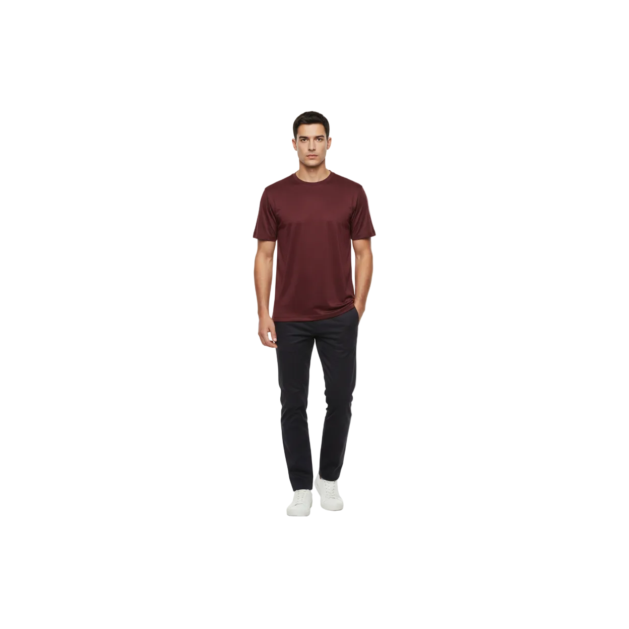 Men Dressy T-Shirt  Log-In Uomo Soft Crew Neck Silky Short Sleeves 218 Burgundy