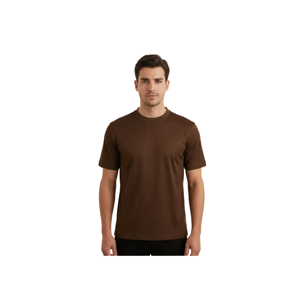 Men Dressy T-Shirt  Log-In Uomo Soft Crew Neck Silky Short Sleeves 218 Cognac