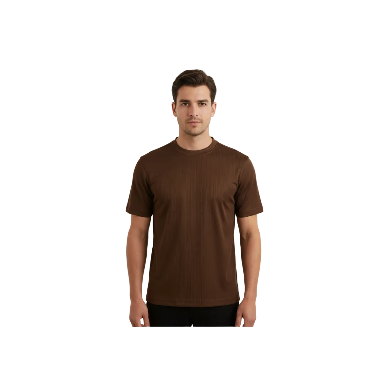 Men Dressy T-Shirt  Log-In Uomo Soft Crew Neck Silky Short Sleeves 218 Cognac