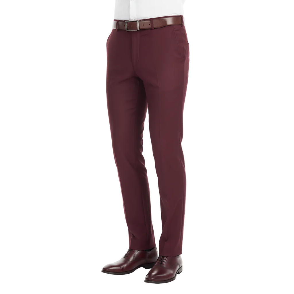 Men Renoir Flat Front Separate Pants Slim Fit Soft Feel Slacks 201-8 Burgundy