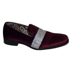 Men Formal shoes After midnight Velvet silver Crystal Slip on 6715 Burgundy new. - J.Valintin Men's Wear Legend - 75
