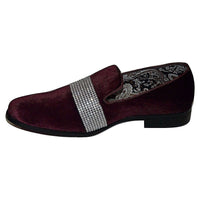 Men Formal shoes After midnight Velvet silver Crystal Slip on 6715 Burgundy new. - J.Valintin Men's Wear Legend - 75