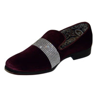 Men Formal shoes After midnight Velvet silver Crystal Slip on 6715 Burgundy new. - J.Valintin Men's Wear Legend - 75