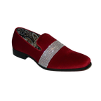 Men Formal shoes After midnight Velvet silver Crystal Slip on 6715 Red/Silver - J.Valintin Men's Wear Legend - 35
