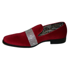 Men Formal shoes After midnight Velvet silver Crystal Slip on 6715 Red/Silver - J.Valintin Men's Wear Legend - 35
