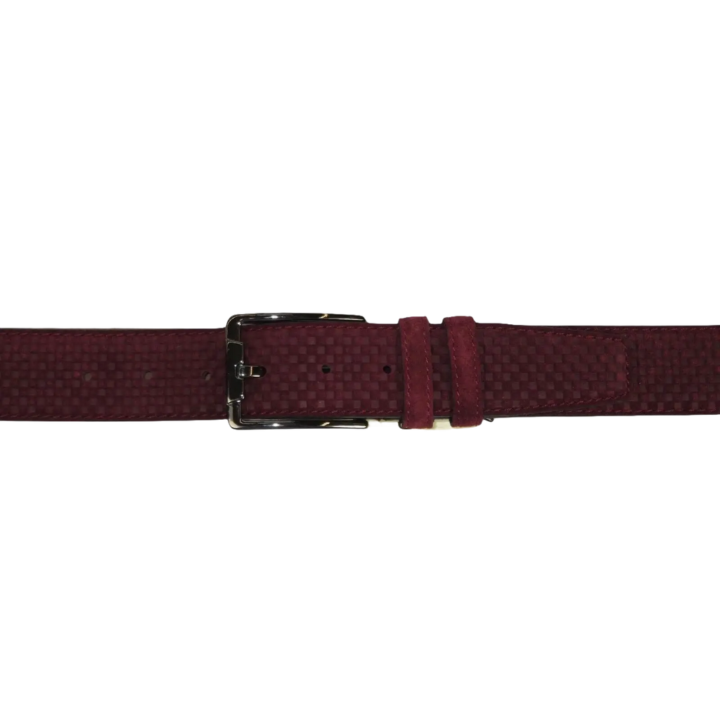 Men Genuine Basket weave Suede Soft Leather Belt PIERO ROSSI Turkey #1002 Wine - J.Valintin Men's Wear Legend - 97285
