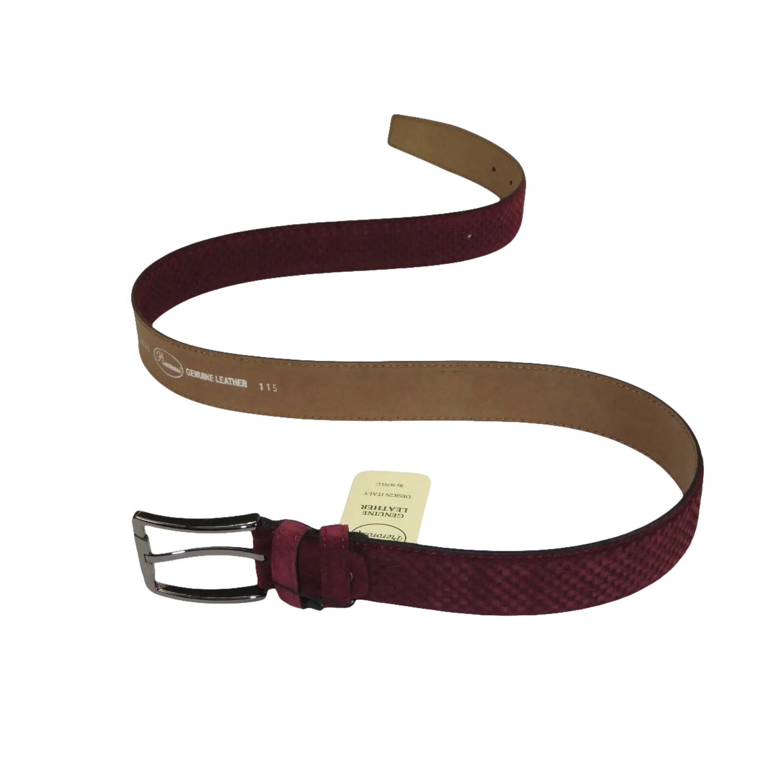 Men Genuine Basket weave Suede Soft Leather Belt PIERO ROSSI Turkey #1002 Wine - J.Valintin Men's Wear Legend - 97285
