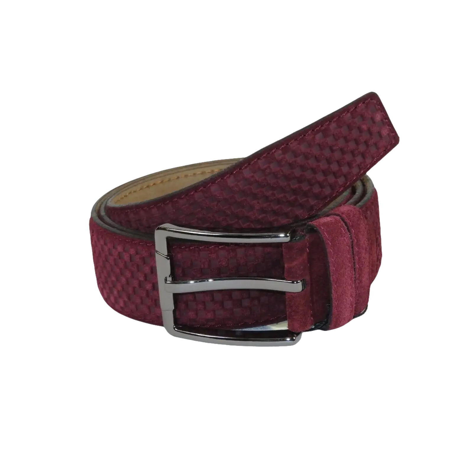 Men Genuine Basket weave Suede Soft Leather Belt PIERO ROSSI Turkey #1002 Wine - J.Valintin Men's Wear Legend - 97285