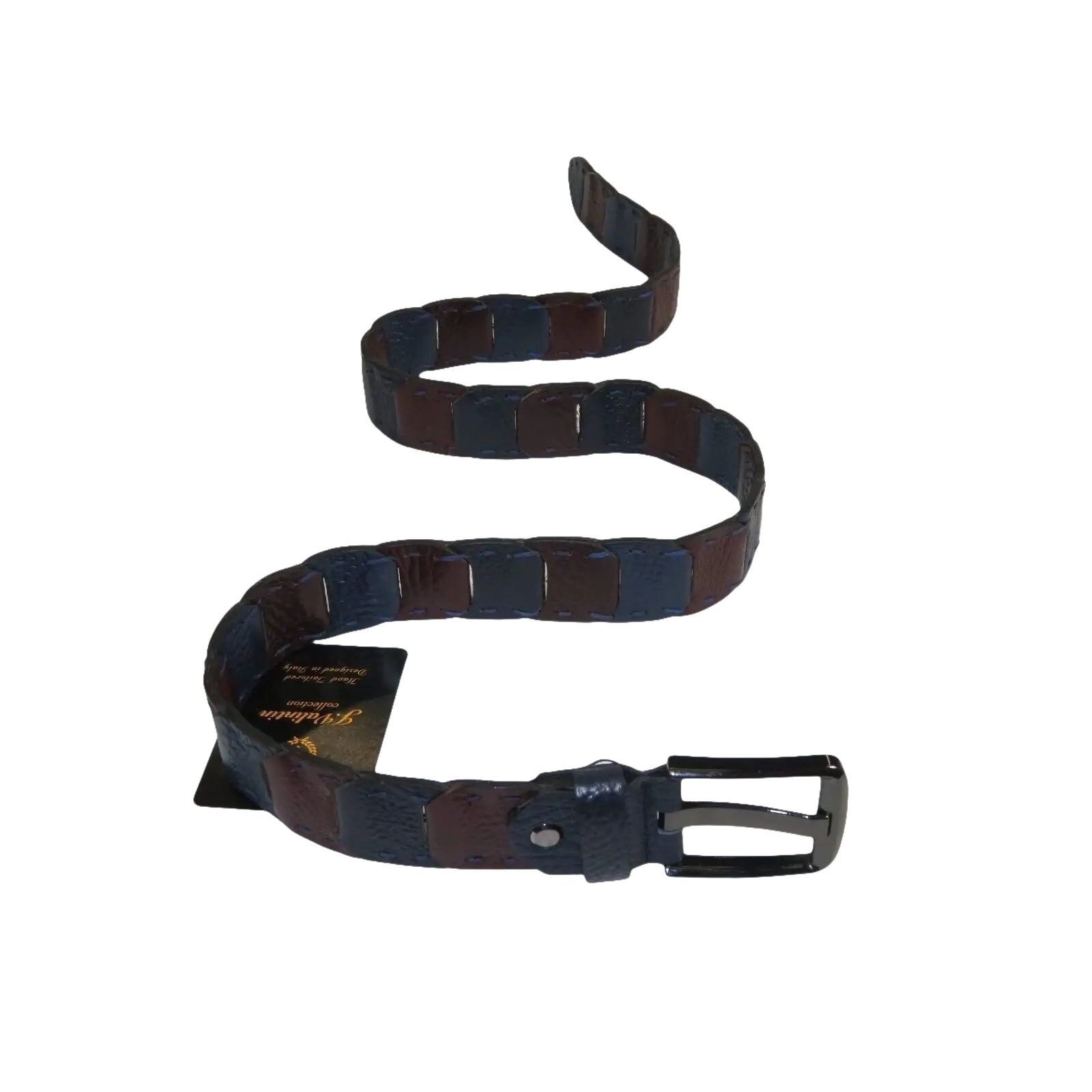 Men Genuine Leather Belt PIERO ROSSI Turkey Croc print Hand Stitch 69 Brown navy - J.Valintin Men's Wear Legend - 97491
