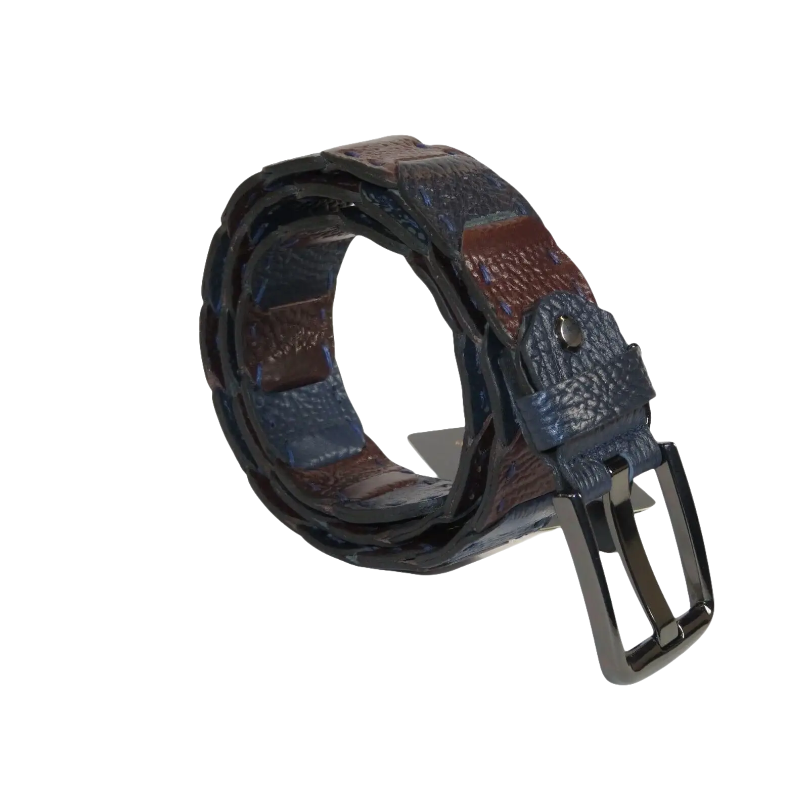 Men Genuine Leather Belt PIERO ROSSI Turkey Croc print Hand Stitch 69 Brown navy - J.Valintin Men's Wear Legend - 97491