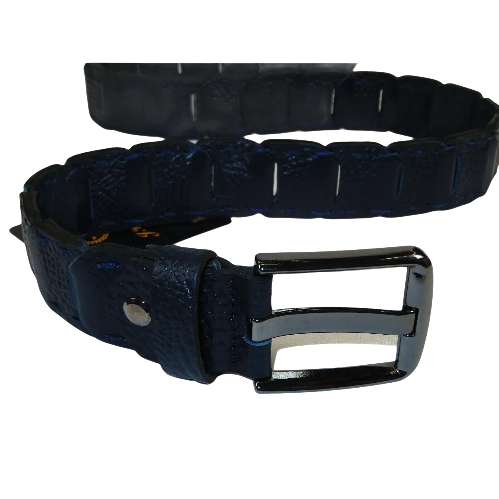 Men Genuine Leather Belt PIERO ROSSI Turkey Crocodile print Hand Stitch #69 navy - J.Valintin Men's Wear Legend - 97485