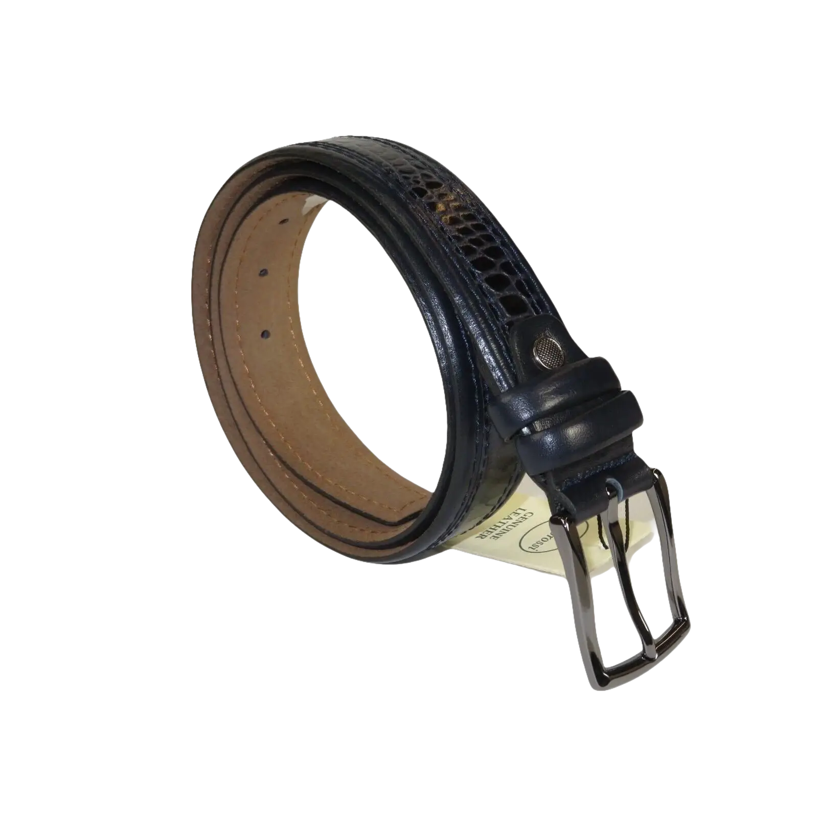 Men Genuine Leather Belt PIERO ROSSI Turkey Crocodile print Stitched 3071 Navy - J.Valintin Men's Wear Legend - 97419