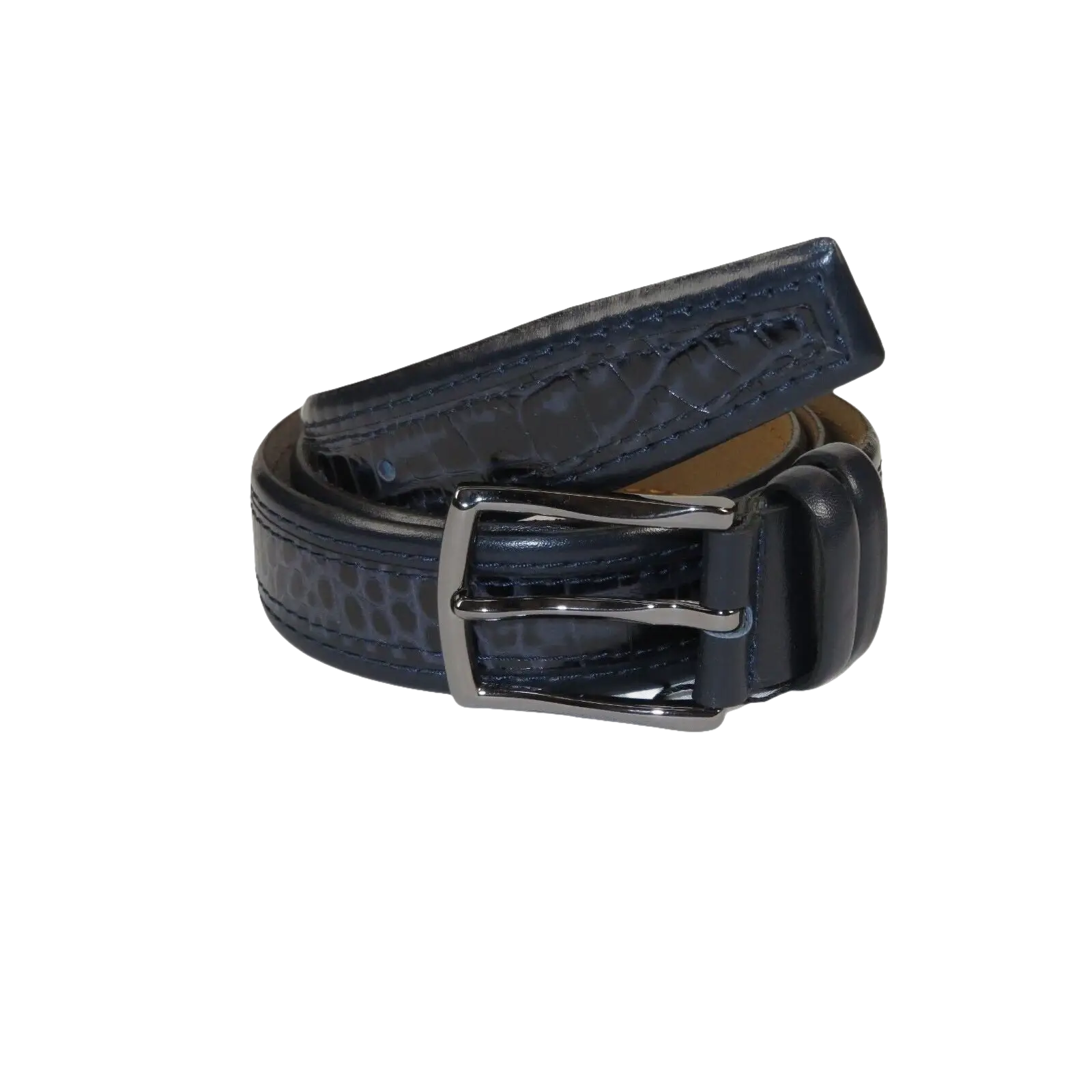Men Genuine Leather Belt PIERO ROSSI Turkey Crocodile print Stitched 3071 Navy - J.Valintin Men's Wear Legend - 97419