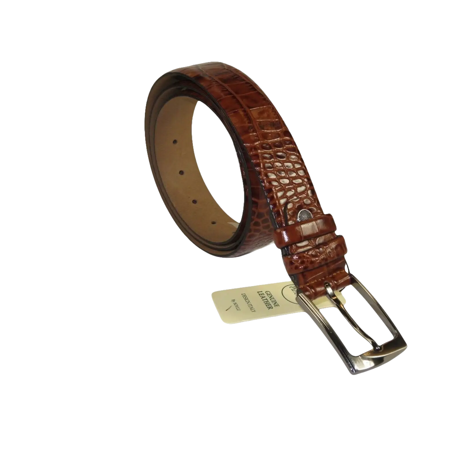 Men Genuine Leather Belt PIERO ROSSI Turkey Soft Crocodile print 1014 Cognac - J.Valintin Men's Wear Legend - 97395