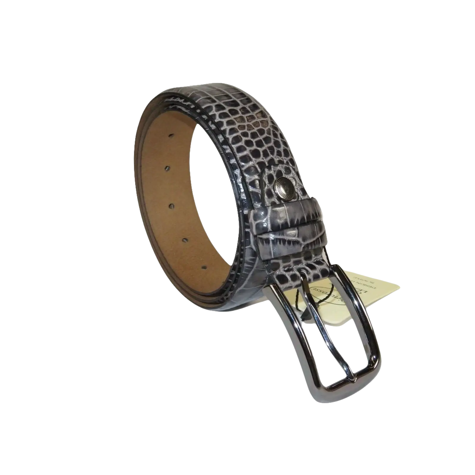 Men Genuine Leather Belt PIERO ROSSI Turkey Soft Crocodile print 1014 Gray - J.Valintin Men's Wear Legend - 97383