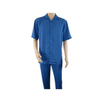 Men INSERCH 2pc Walking Leisure Suit Shirt Pants Set Short Sleeves 9356 Blue - J.Valintin Men's Wear Legend - 94152