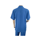 Men INSERCH 2pc Walking Leisure Suit Shirt Pants Set Short Sleeves 9356 Blue - J.Valintin Men's Wear Legend - 94152